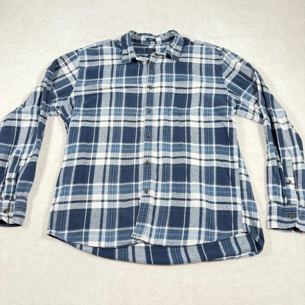 J.‎ Crew Slim Fit Flannel Plaid Long Sleeve Shirt Men's XL Blue White